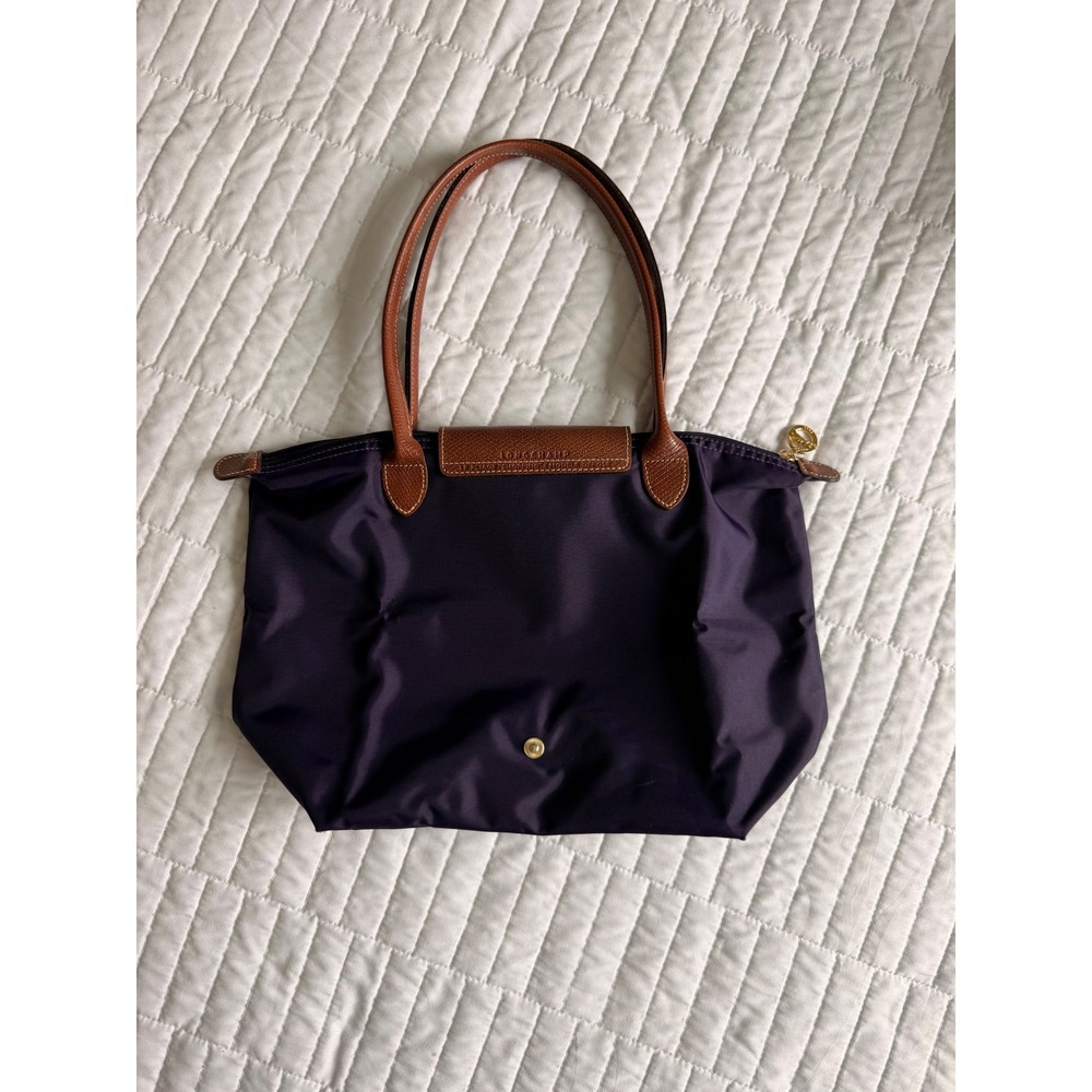 Longchamp Le Pliage Medium Shoulder Tote Bag 2013 Purple Nylon Leather Trim - Picture 2 of 9